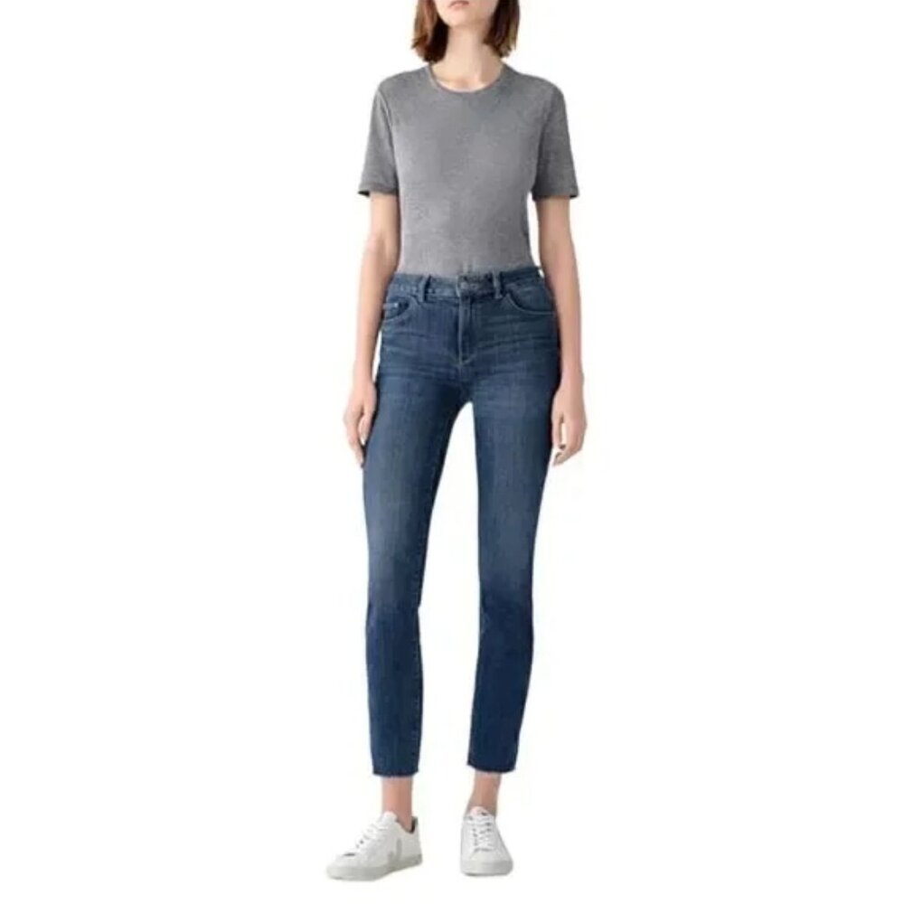 DL1961 women 27 mara mid-rise raw ankle straight jeans denim Instasculpt grunge - Picture 2 of 12